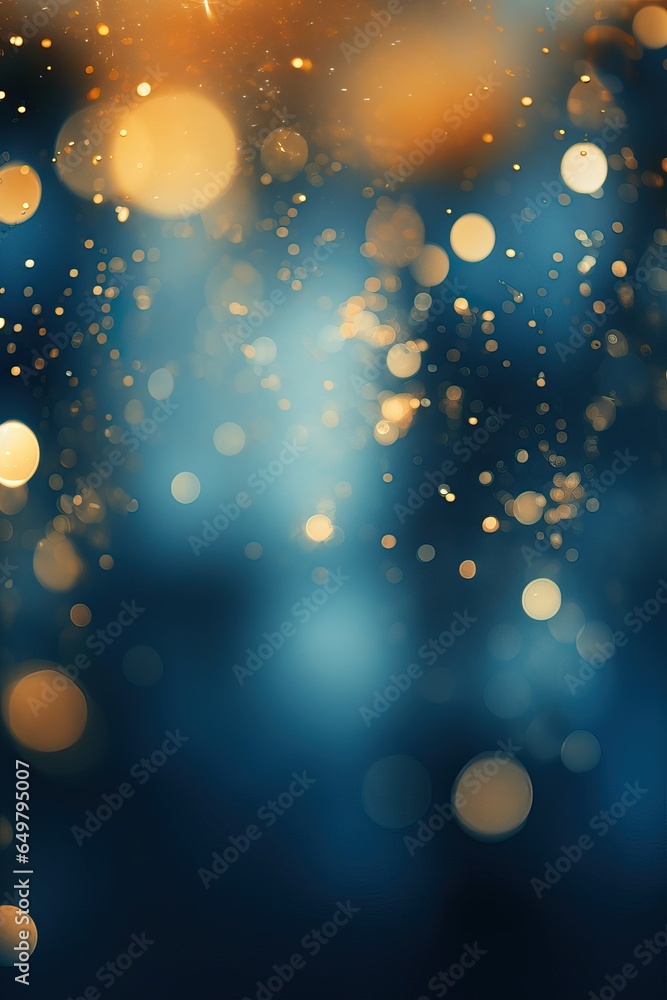 Golden and Cyan Particles over a Blurred Background. Shiny and Defocused Particles. Golden and Cyan Particles over a Blurred Background. Shiny and Defocused Particles.