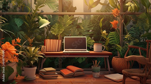 A workspace oasis photo realistic illustration - Generative AI.