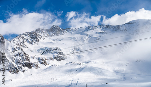 Panorama of ski runs on the Kaunertal glacier in Austria.