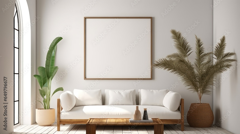 Fototapeta premium Modern interior mockup with poster frame.