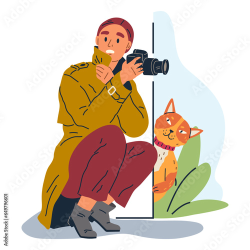 Spying, observing and sneaking. Vector illustration. Sneaking secret, hidden tales whispered in hushed tones Spying person, watchful eye cloaked in invisibility Making observation, craft of gathering