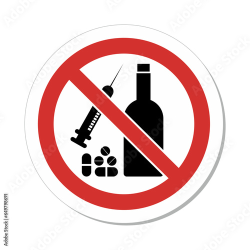 ISO Prohibition Sign: No Drugs, Medicines Or Alcohol Symbol