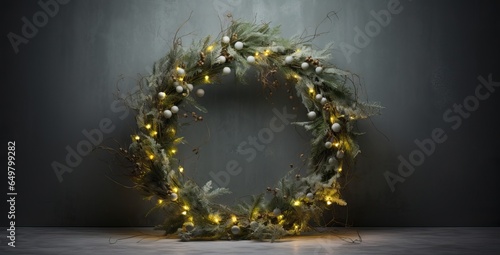Christmas Garland over a Wall Background. X-Mas Wreath Ornament for 25th December Event.