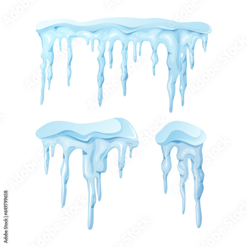 Set of blue icicles isolated on white background.