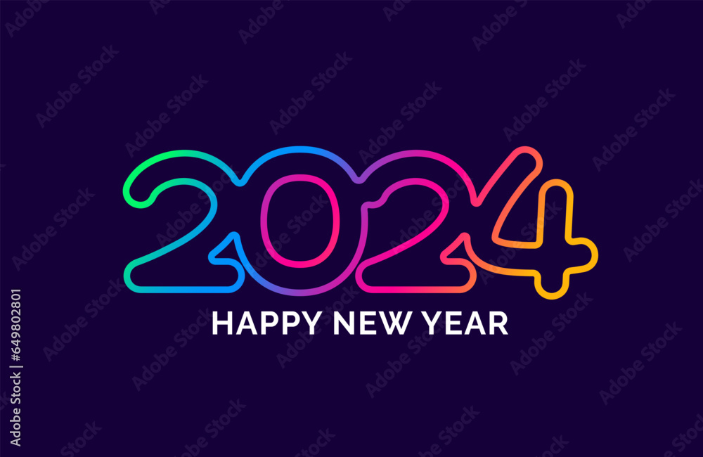 2024 Happy New Year colorful Text logo typography design concept. Xmas greetings with 2024 numbers in the form of colored stained glass. Art design template 2024. calligraphy Vector illustration.