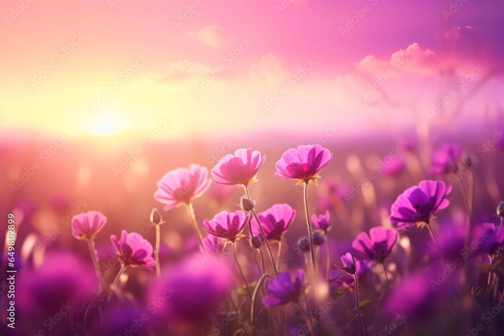 Beautiful natural floral background with field full of flowers in bloom