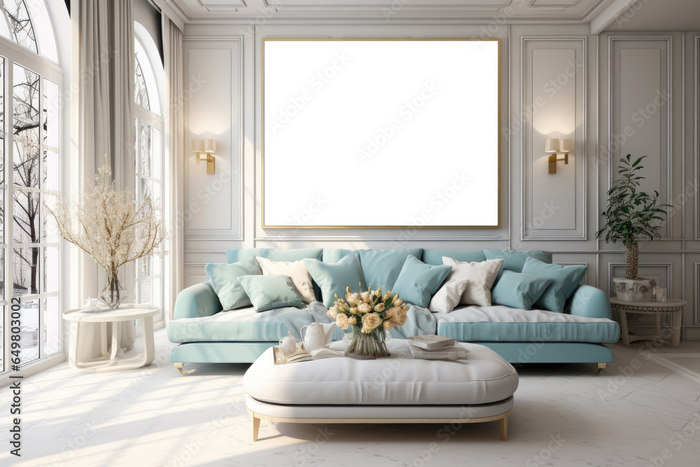 Fototapeta premium Interior design modern minimal living room, interior luxury style, resort or hotel with luxury, three-dimensional, generative ai.