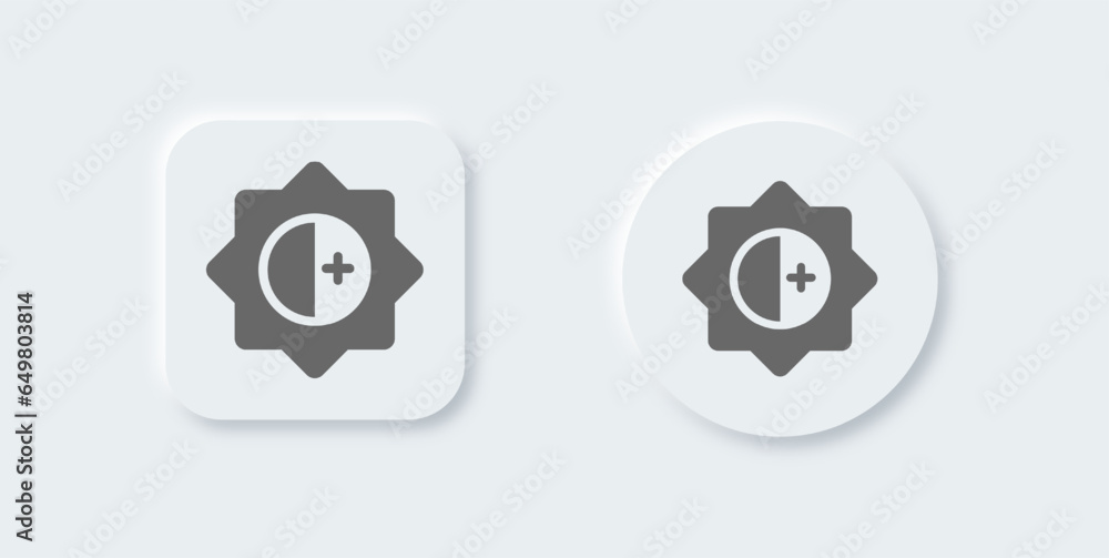 Brightness solid icon in neomorphic design style. Light signs vector illustration. Brightness solid icon in neomorphic design style. Light signs vector illustration.
