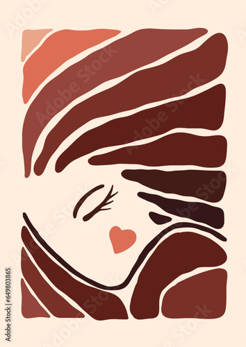Abstract wonam with hair art poster. Hand drawn woman infantile style. Minimalist Matisse inspired contemporary print, female silhouette vector illustration © Yayangahirian