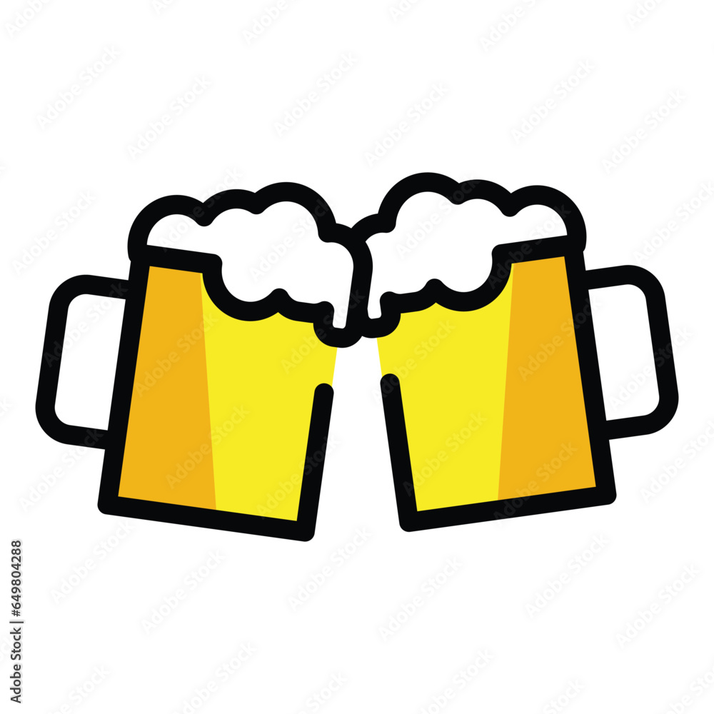 Clinking Beer Mugs vector emoji icon. Isolated two frosty mugs of beer