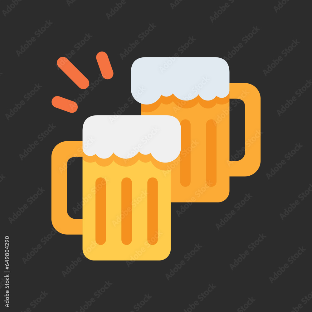 Clinking Beer Mugs vector emoji icon. Isolated two frosty mugs of beer