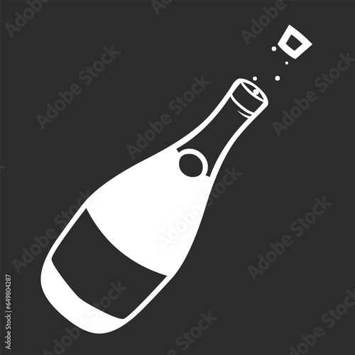 Bottle with Popping Cork vector icon. Isolated green bottle of champagne or sparkling wine with label shoot out its bubbly contents. New Year's Eve, birthdays, weddings celebration sign design.