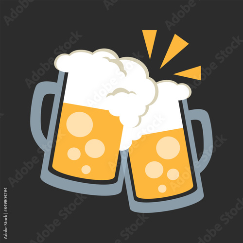 Clinking Beer Mugs vector emoji icon. Isolated two frosty mugs of beer with frothy heads being clinked together, celebration, cheers! sign design.