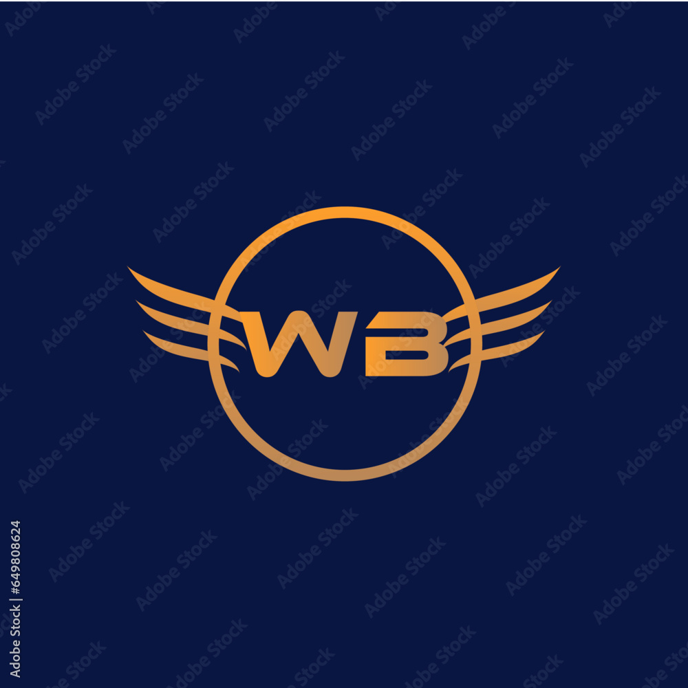 Obraz premium WB gold golden alphabet letter logo design. Background Blue