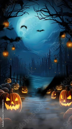 halloween night decorative with bat and moon for social media story background. seamless looping time-lapse virtual video animation background.	