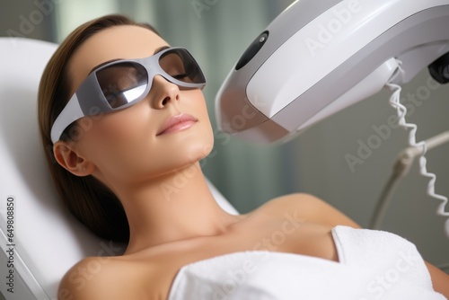 Beautiful woman on laser facial hair removal photo
