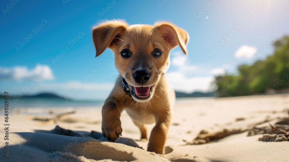 Cute puppy exploring a sunny summer beach, Background, Illustrations, HD Cute puppy exploring a sunny summer beach, Background, Illustrations, HD