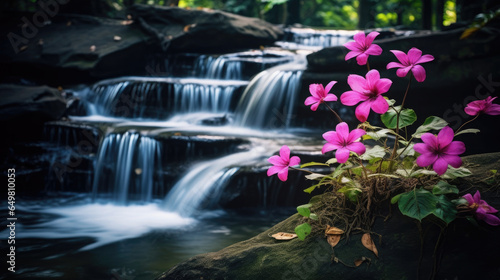 Flowers in forest it flow on the pink waterfall, Background, Illustrations, HD © ACE STEEL D