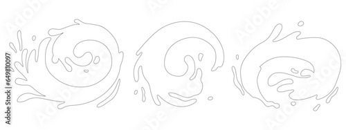 Water and juice splash liquide. Black doodle line. A wave shape, timeless symbol of seas restless spirit A drop shape, subtle hint at essence of all liquids A dripped droplet, moment frozen in dance