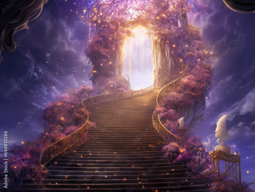 Obraz premium Staircase to heaven with stars in the sky. rendering