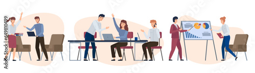 Office workers. Vector illustration. Office workers collaborate to accomplish tasks and projects Office work involves various administrative and managerial duties A worker employee contributes