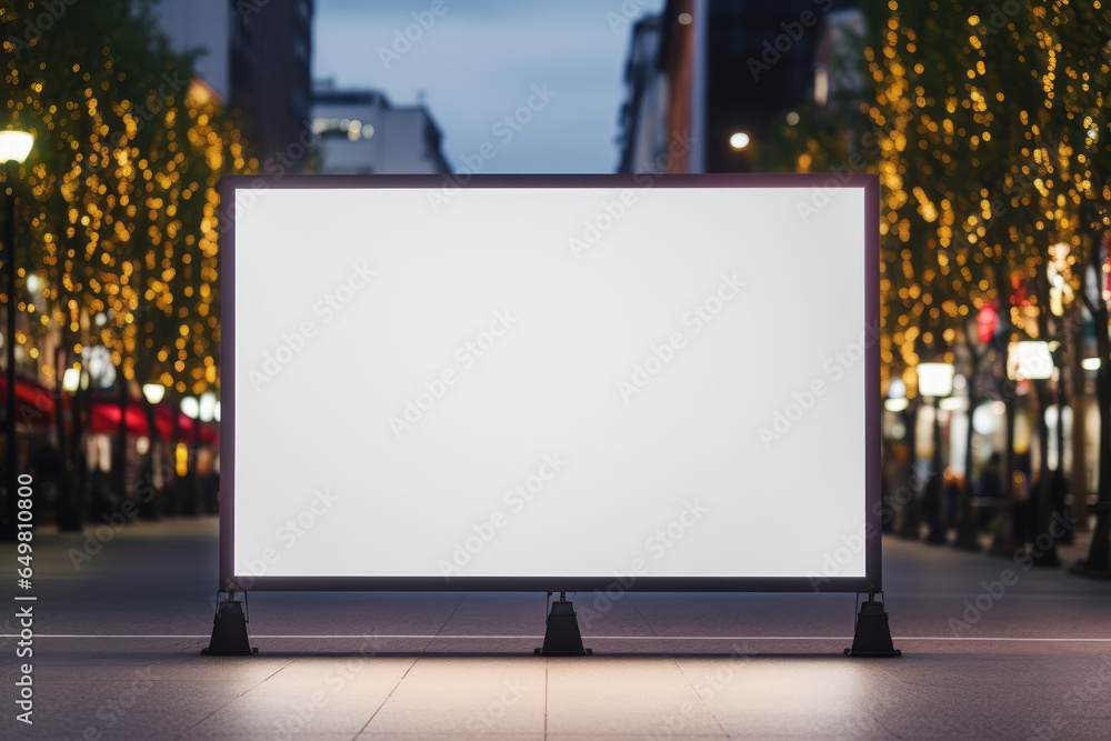 Christmas glowing street white billboard mock up Christmas glowing street white billboard mock up
