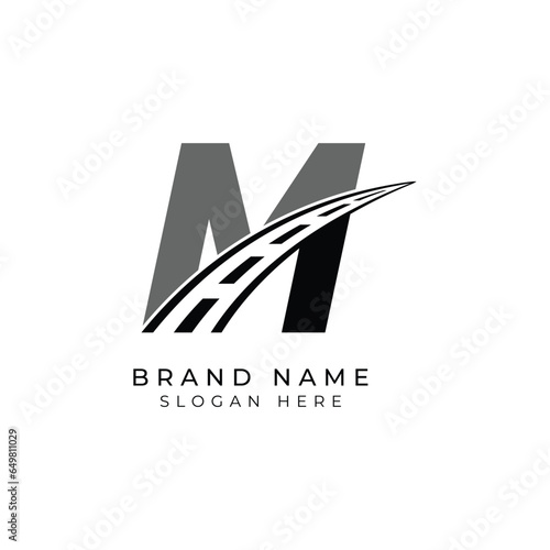 Letter M logo asphalt for identity. Construction template vector illustration for brand