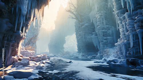 Frozen Lacework of Icicles Adorning Cliffs, Winter's Fragile Jewels