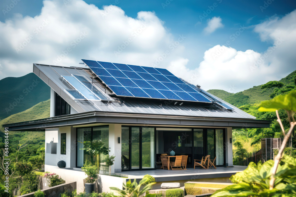 Sustainable Splendor: Modern Asian House adorned with Sleek Solar Panels, Embracing Eco-Friendly Living