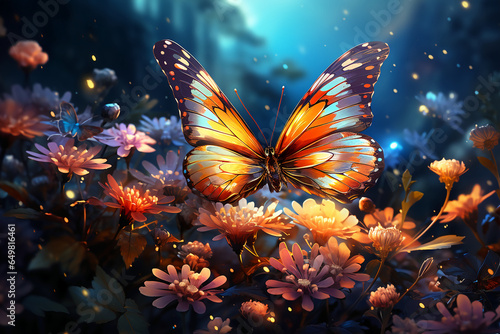 Flower meadow, anime style, Butterfly. AI generative