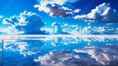 Clouds Reflecting in Endless Salt Flats, Sky's Mirror on Earth's Surface, photo