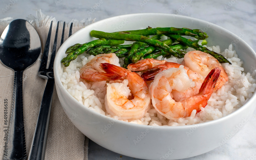 rice bowl top with shrimp and asparagus rice bowl top with shrimp and asparagus
