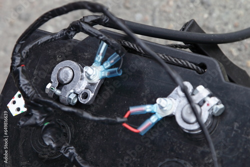 Truck battery pins with slim connectors closeup