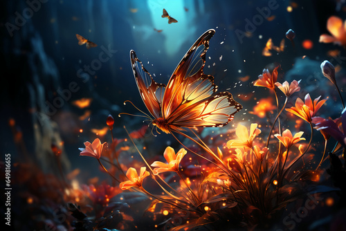 Flower meadow, anime style, Butterfly. AI generative © SANGHYUN