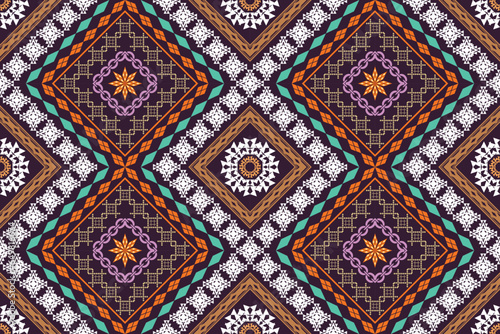Geometric ethnic aztec embroidery style.Figure ikat oriental traditional art pattern.Design for ethnic background wallpaper fashion clothing wrapping fabric element sarong graphic vector illustration.