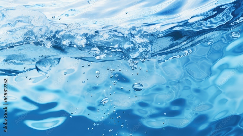 Close up of water waves and bubbles on blue background. ai generative Close up of water waves and bubbles on blue background. ai generative