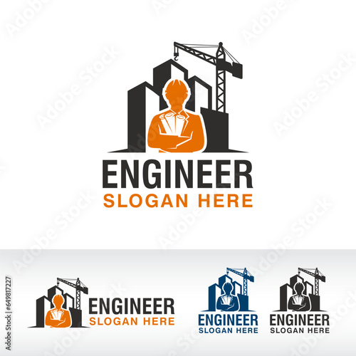 engineer contraction building logo design vector