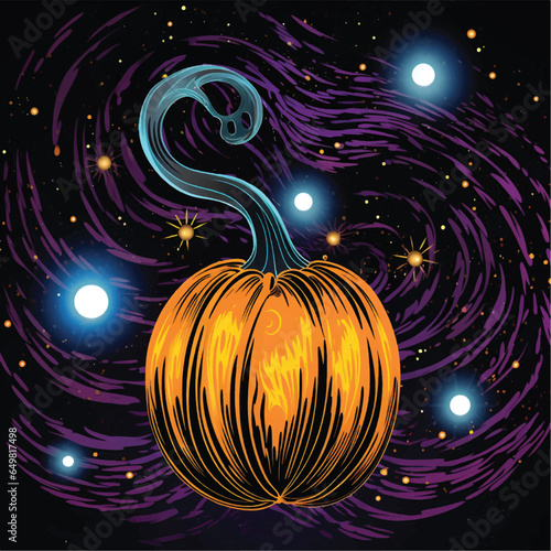abstract halloween Pumpkin with a ghost leaving it, Halloween illustration