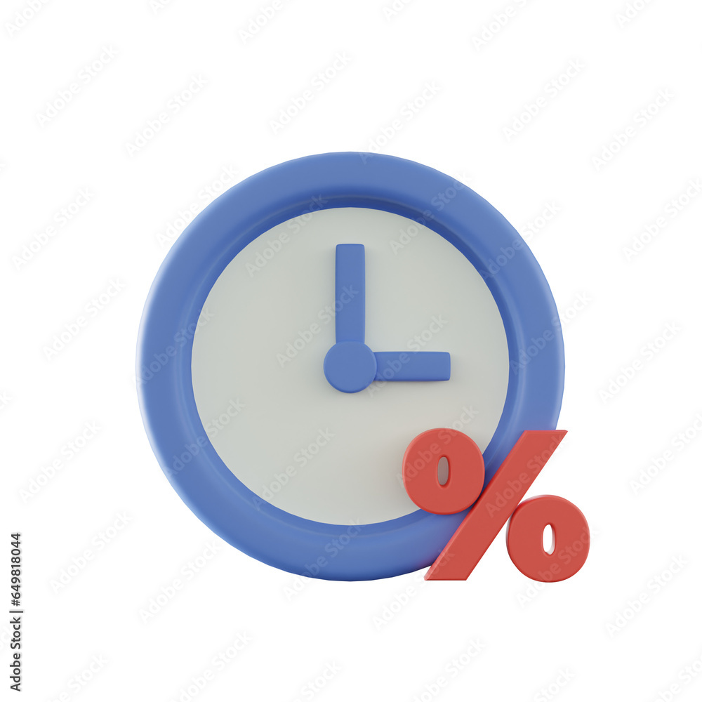 3d illustration of discount icon with clock 3d illustration of discount icon with clock