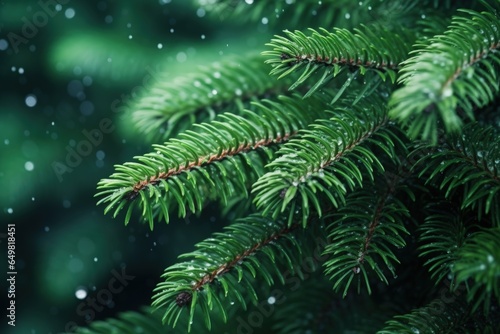 Beautiful green fir tree branches close up  Christmas and winter concept