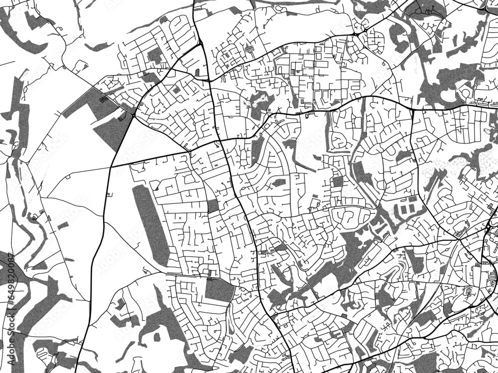Greyscale vector city map of  Kingswinford in the United Kingdom with with water, fields and parks, and roads on a white background.