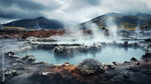natural volcanic hot springs illustration spring tourism  mineral landscape  geology spa natural volcanic hot springs 54