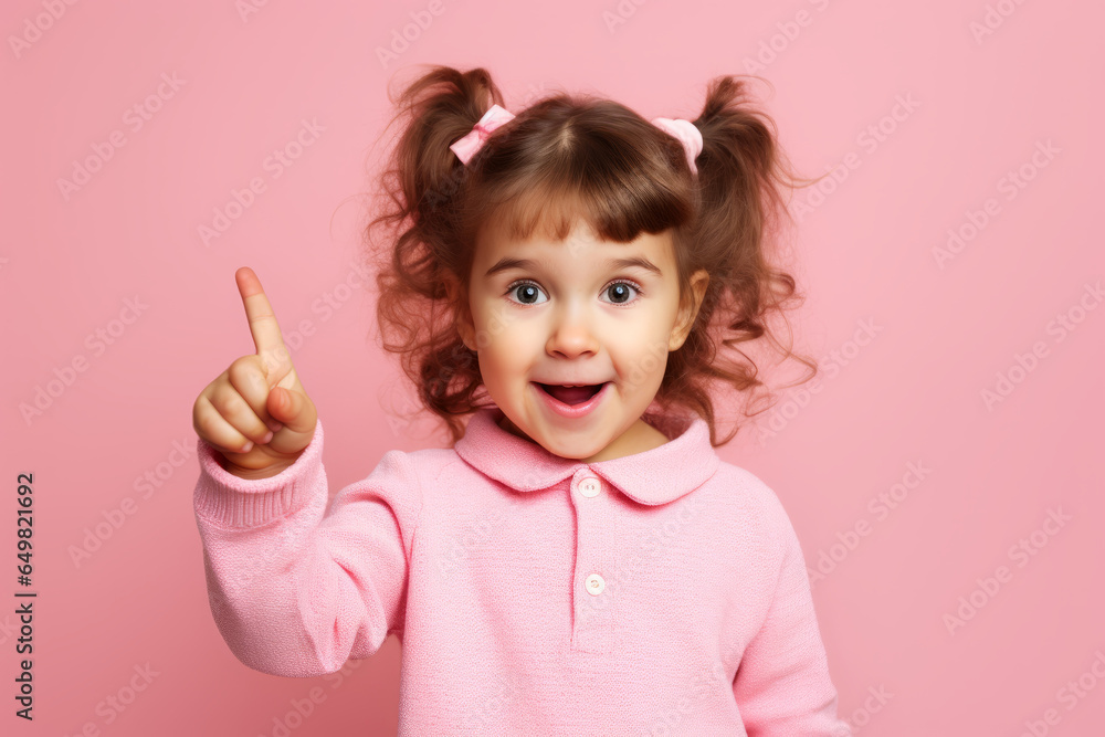 Niña multirracial sonriendo sobre fondo rosa. Copy space. Niña multirracial sonriendo sobre fondo rosa. Copy space.