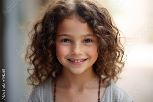 Retrato de niña feliz sonriente posando sobre un fondo blanco. 
