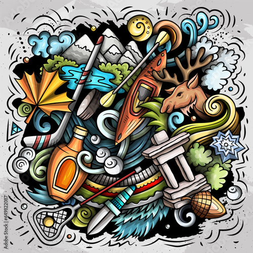 Canada cartoon doodle illustration. Funny Canadian design.