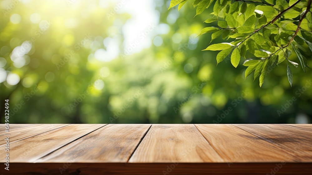 product mock up, wooden table in garden product mock up, wooden table in garden