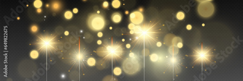 	
Magical light. Sparkler. Candle sparkling on the background. Realistic vector light effect. Winter, seasonal christmas decoration illustration.	
