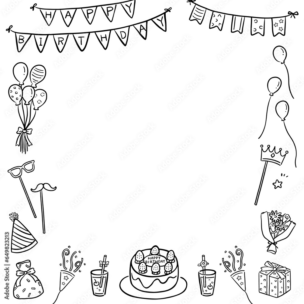 Obraz premium 誕生日のかわいいイラストフレーム 1色