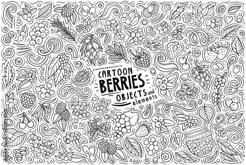 Cartoon Berry fruits objects and symbols doodle set