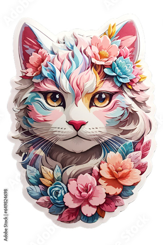 Blossom Feline  A Colorful Cat Flourishing Amidst Vibrant Flowers 